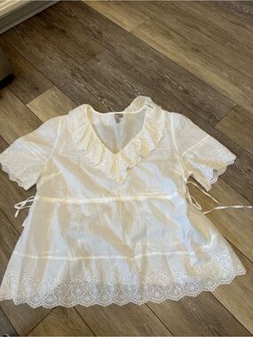 ASOS White Eyelet Ruffle V-Neck Tunic Top